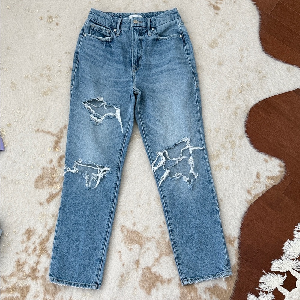 Good American Distressed Blue Jeans in size 0